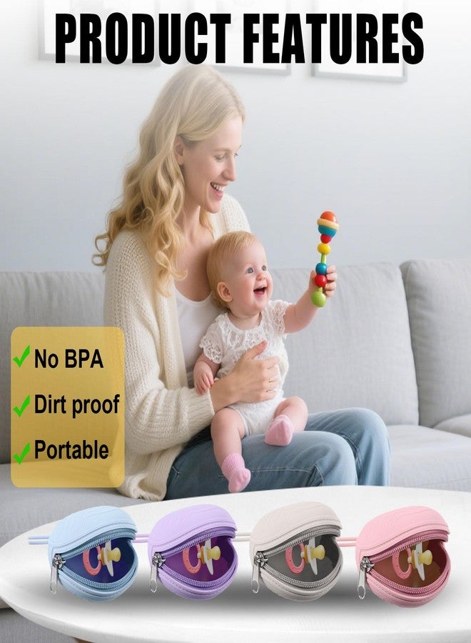 Qiuruoo 2 Pack Pacifier Holder Bag, 2 Newborn Baby Portable Silicone Pacifier Holder Case, Silicone Holder for Diaper Bag, Travel Outdoor Activities, Easy to Clean (Pink,Purple) - Image 3